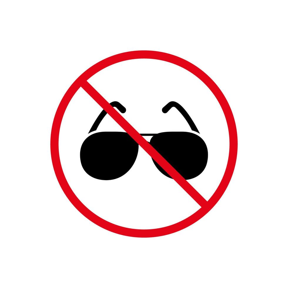 Verbot Sonnenbrillen Sommer schwarze Silhouette Symbol. Vorsicht verbieten dunkle Sonnenbrille Strand Piktogramm. keine erlaubte sonnenbrillenzone rotes stoppkreissymbol. Brillen verbieten. isolierte Vektorillustration. vektor