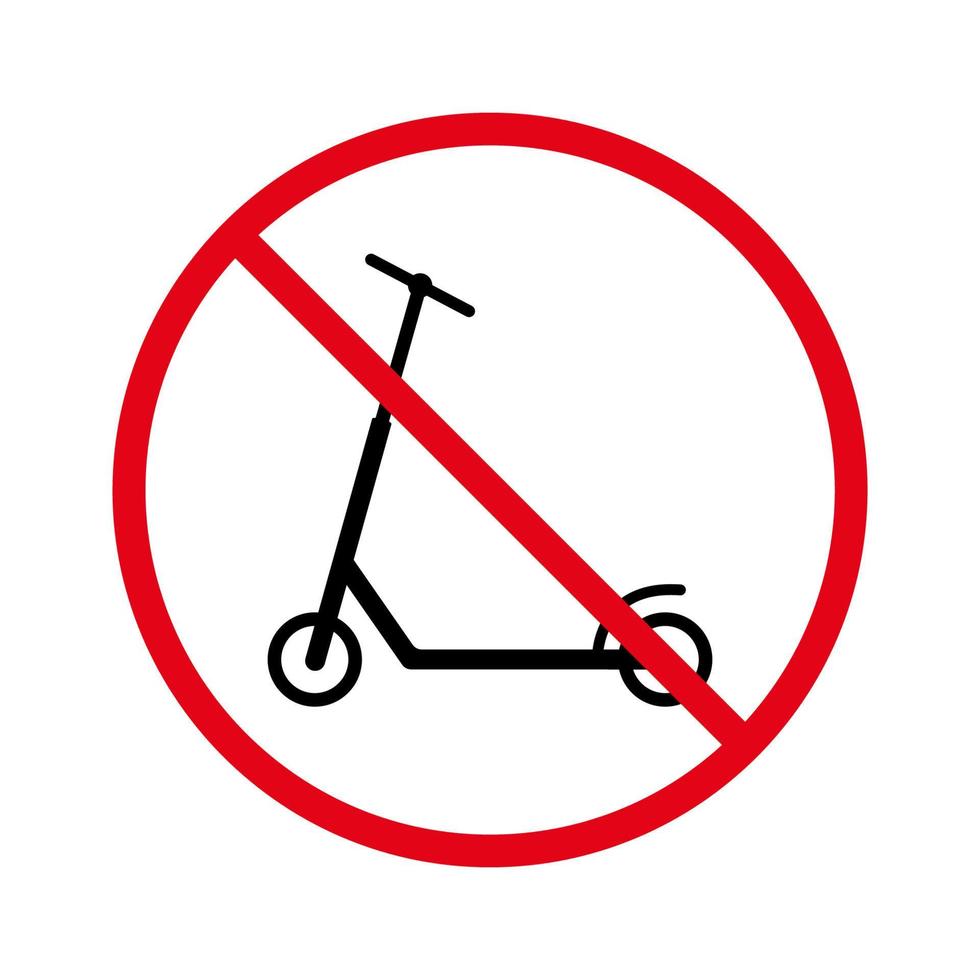 kein erlaubtes Kick-Scooter-Schild. Griff Fahrradverbot schwarze Silhouette Symbol. Verbotenes Push-Power-Wheel-Fahrrad-Piktogramm. Trotinette rotes Stoppsymbol. Tretroller verboten. isolierte Vektorillustration. vektor