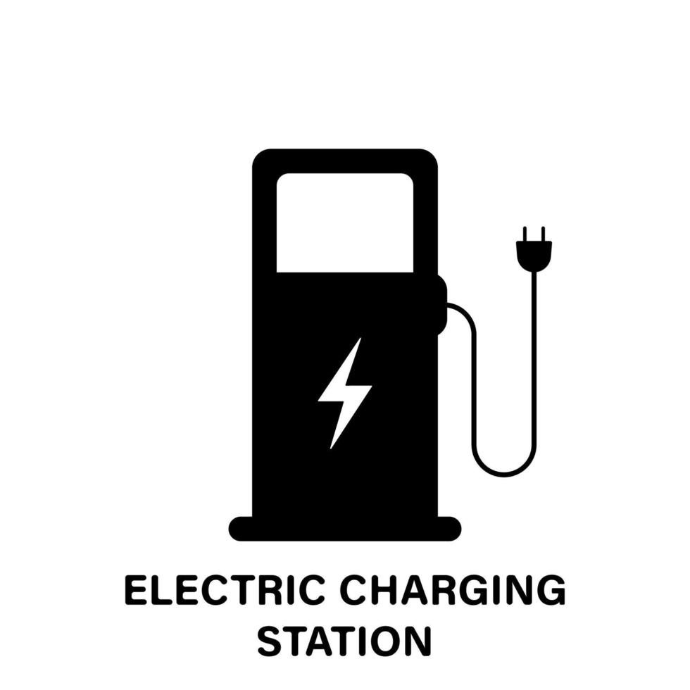 Ökologie-Gebühr für EV-Glyphe schwarze Silhouette-Symbol. Piktogramm für die elektrische Ladestation des Fahrzeugs. umweltfreundliches Ladegerät. Elektrostation mit Stecker für ökologisches Auto-Symbol. isolierte Vektorillustration. vektor