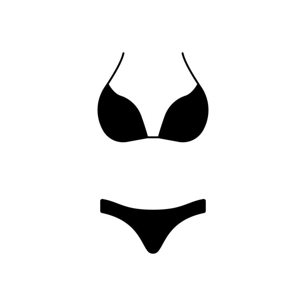 kvinnor baddräkt tvådelad svart siluettikon. separat flicka badkläder underkläder bikini och bh glyph piktogram. kvinnlig baddräkt klassisk design sommar strand platt symbol. isolerade vektor illustration.