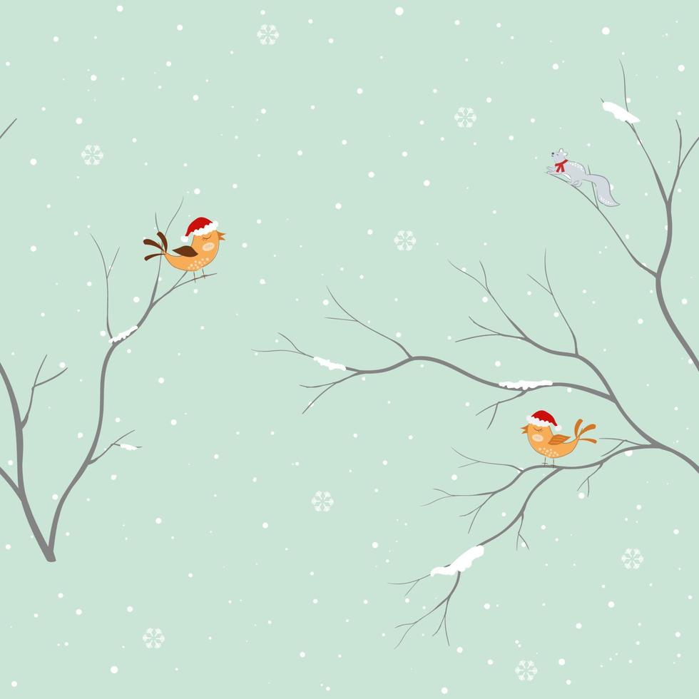 sömlöst mönster med söta fåglar på vinterbakgrund, för dekoration, barnprodukt, mode, tyg, tapeter och allt tryck vektor