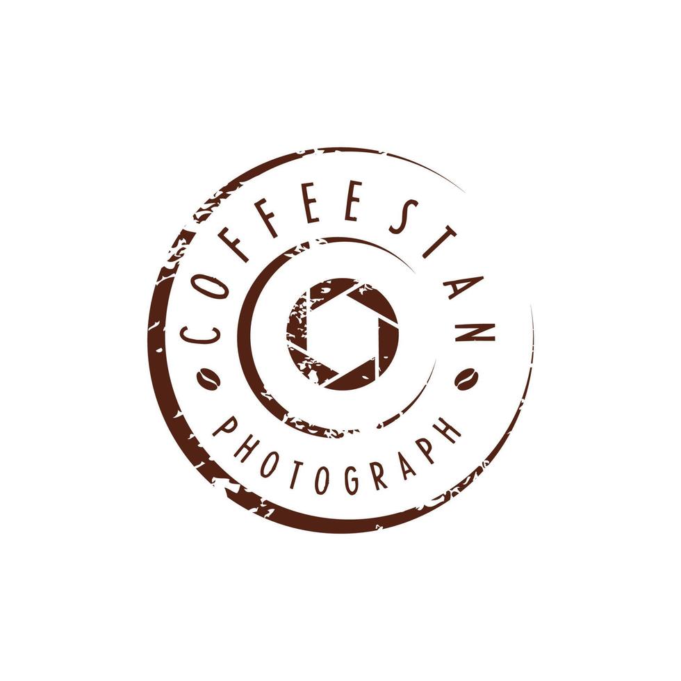 Kaffeeuntertassenfleck mit Blendenöffnung Kameraobjektiv-Logo für Fotostudio-Logo vektor