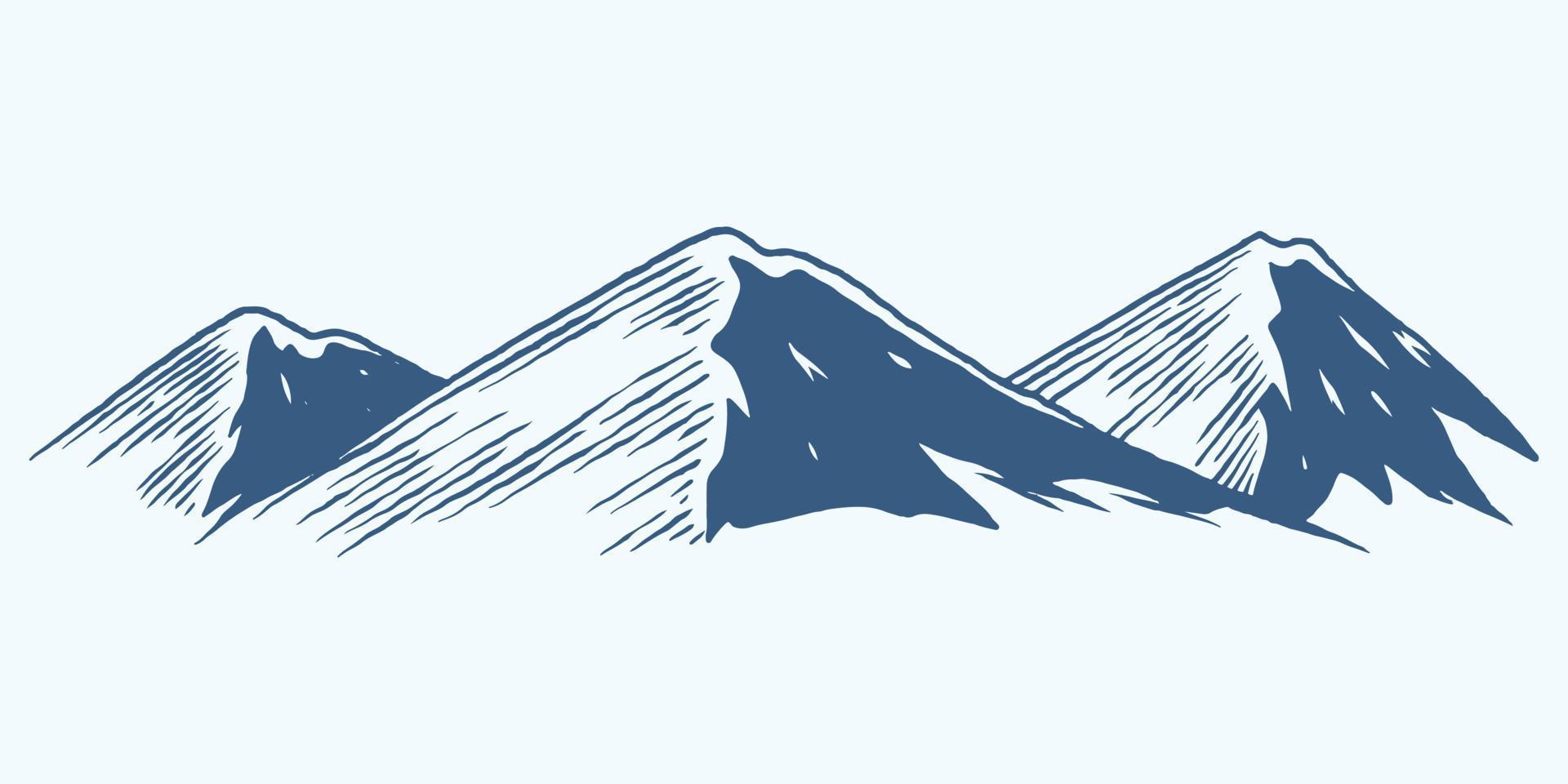 drei handgezeichnete Berglinien auf Hügelplateau auf weißem Hintergrund. vektor