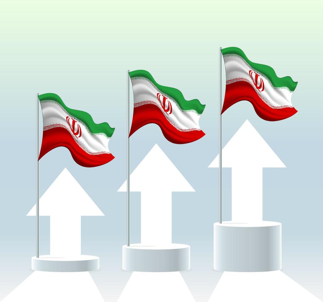 Iran-Flagge. Das Land befindet sich im Aufwärtstrend. schwenkender Fahnenmast in modernen Pastellfarben. Flaggenzeichnung, Schattierung zur einfachen Bearbeitung. Banner-Template-Design. vektor