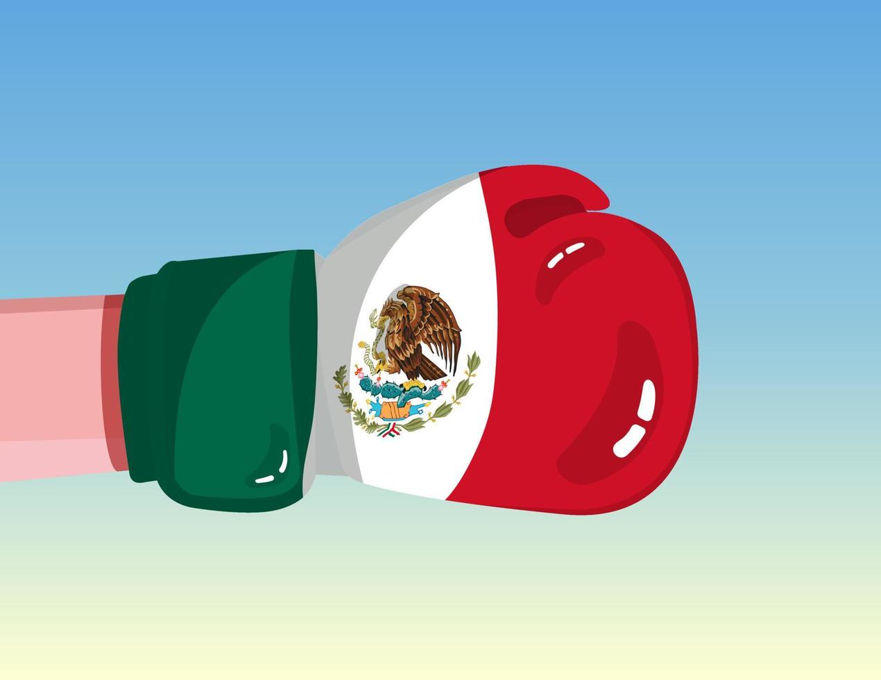 Flagge von Mexiko auf Boxhandschuh. Konfrontation zwischen Ländern mit Wettbewerbsmacht. beleidigende Haltung. Gewaltenteilung. vorlagenfertiges Design. vektor