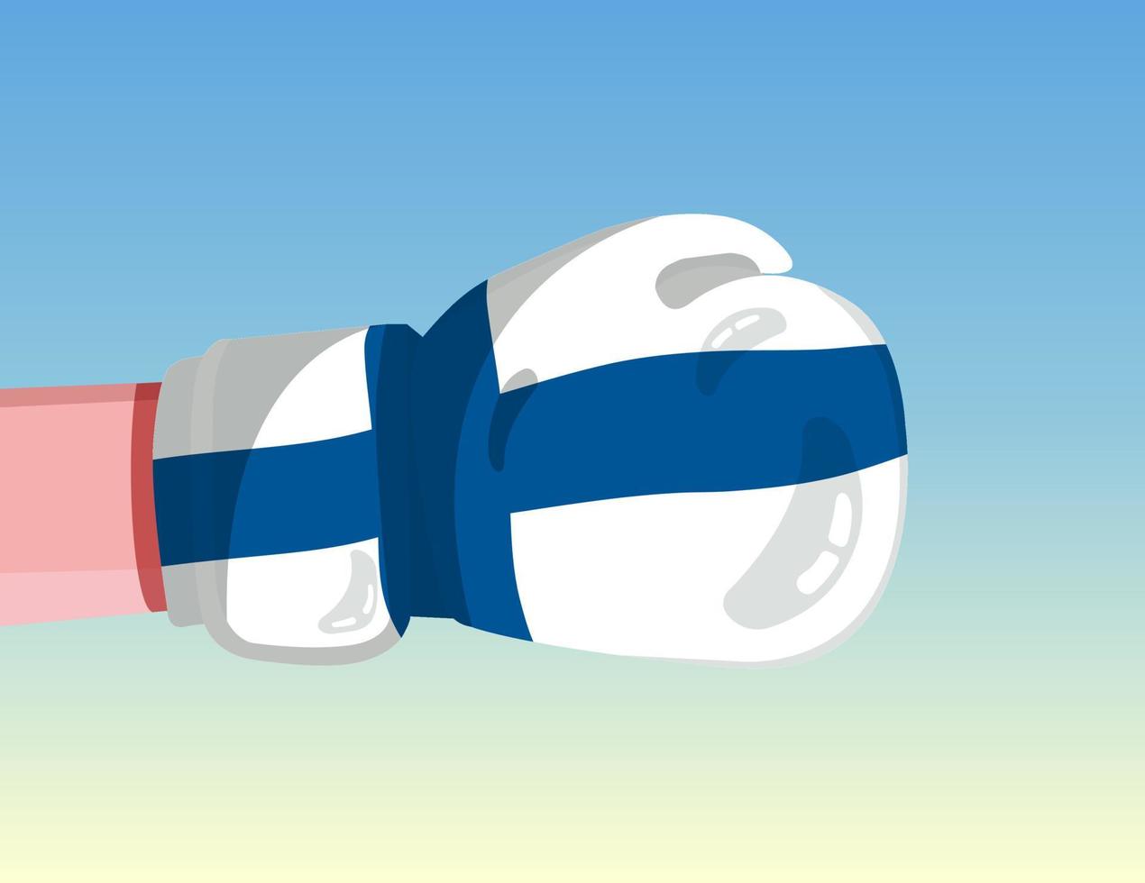 Flagge von Finnland auf Boxhandschuh. Konfrontation zwischen Ländern mit Wettbewerbsmacht. beleidigende Haltung. Gewaltenteilung. vorlagenfertiges Design. vektor