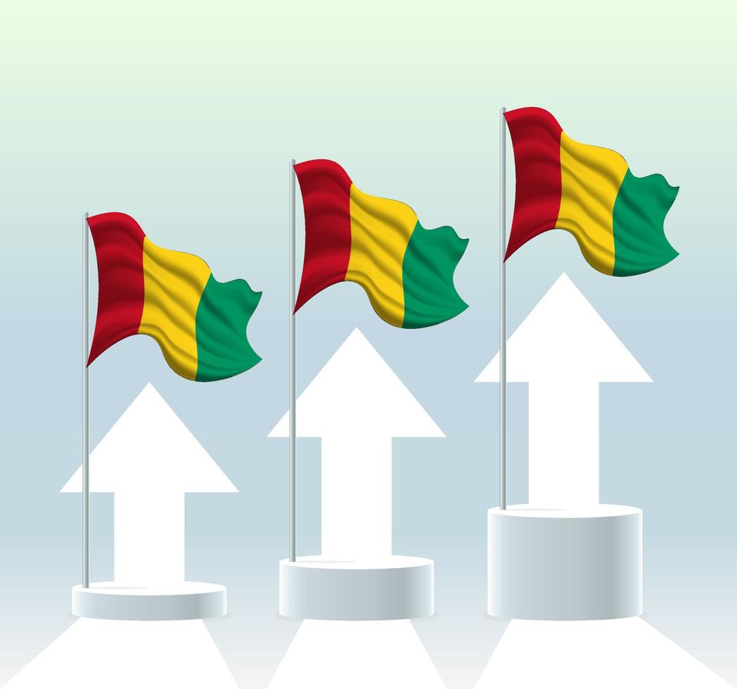 Guinea-Flagge. Das Land befindet sich im Aufwärtstrend. schwenkender Fahnenmast in modernen Pastellfarben. Flaggenzeichnung, Schattierung zur einfachen Bearbeitung. Banner-Template-Design. vektor