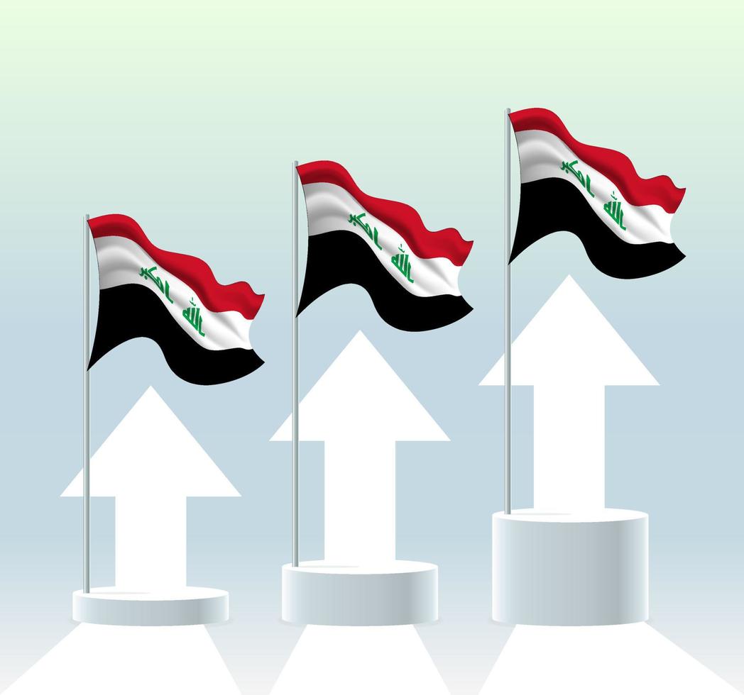 Irak-Flagge. Das Land befindet sich im Aufwärtstrend. schwenkender Fahnenmast in modernen Pastellfarben. Flaggenzeichnung, Schattierung zur einfachen Bearbeitung. Banner-Template-Design. vektor