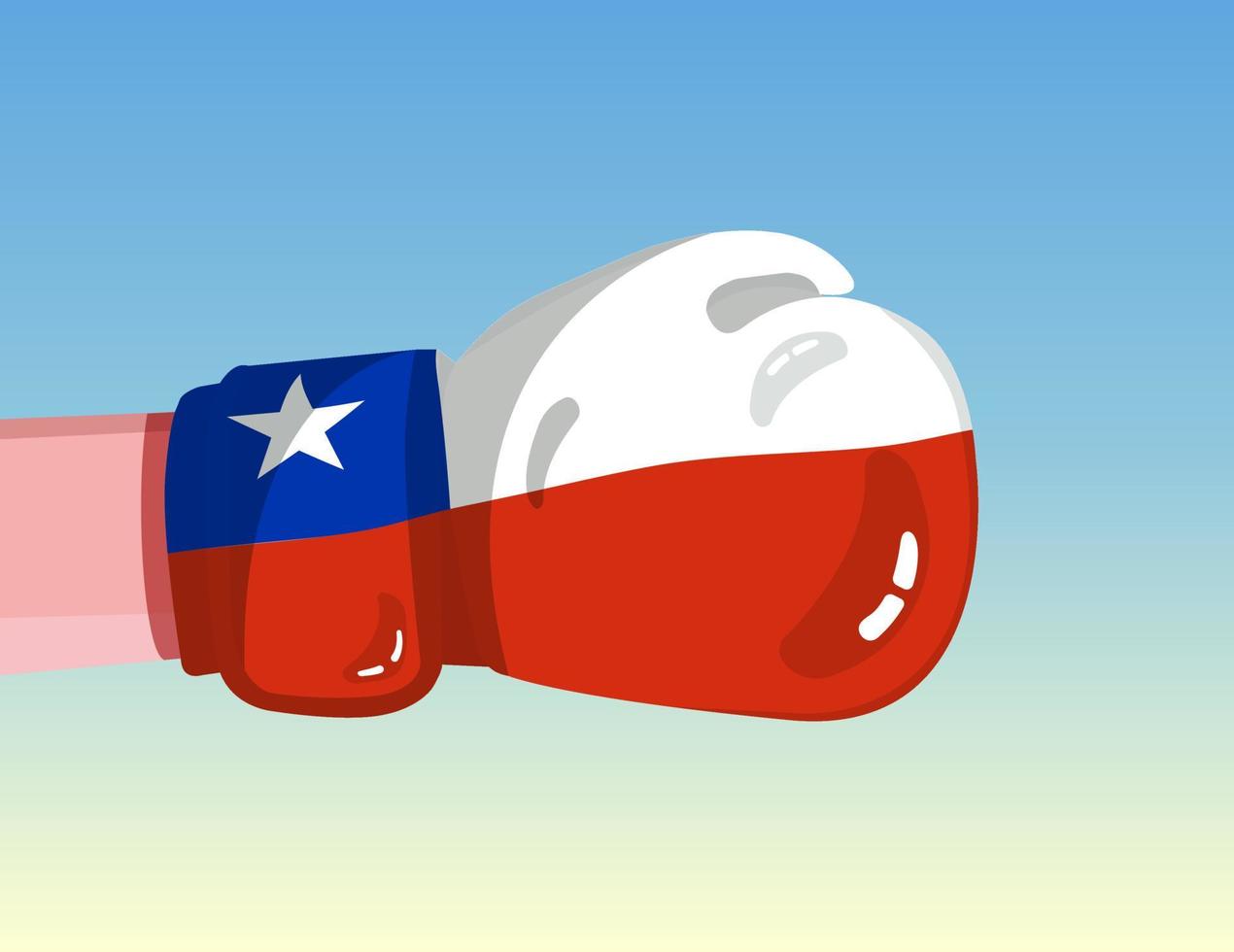 Flagge von Chile auf Boxhandschuh. Konfrontation zwischen Ländern mit Wettbewerbsmacht. beleidigende Haltung. Gewaltenteilung. vorlagenfertiges Design. vektor
