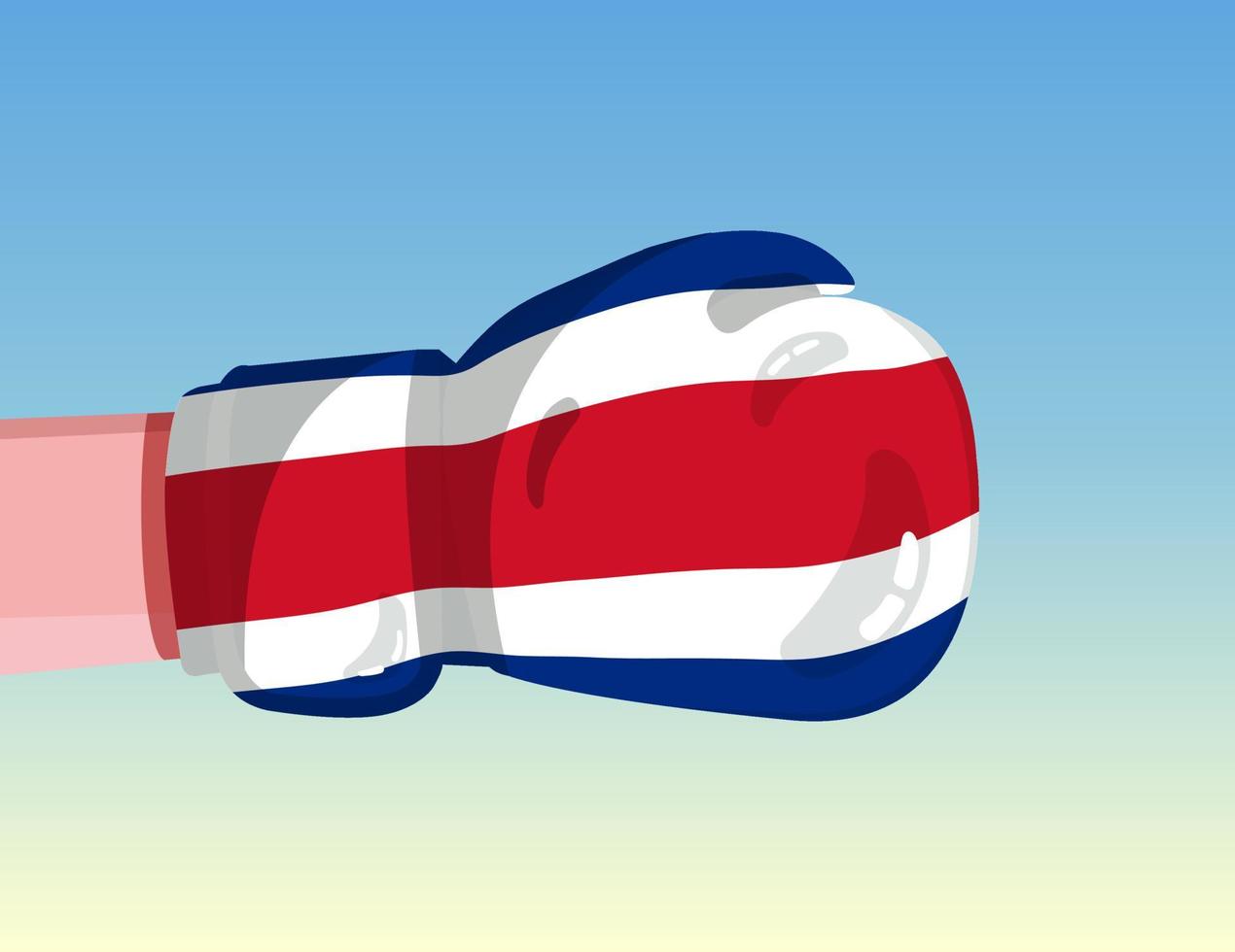 Flagge von Costa Rica auf Boxhandschuh. Konfrontation zwischen Ländern mit Wettbewerbsmacht. beleidigende Haltung. Gewaltenteilung. vorlagenfertiges Design. vektor