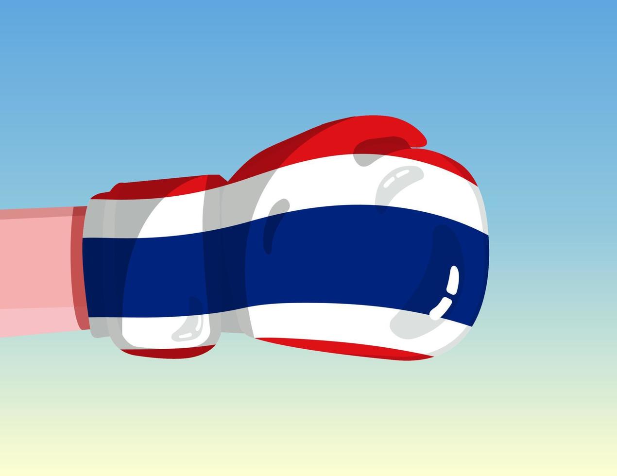 Flagge von Thailand auf Boxhandschuh. Konfrontation zwischen Ländern mit Wettbewerbsmacht. beleidigende Haltung. Gewaltenteilung. vorlagenfertiges Design. vektor