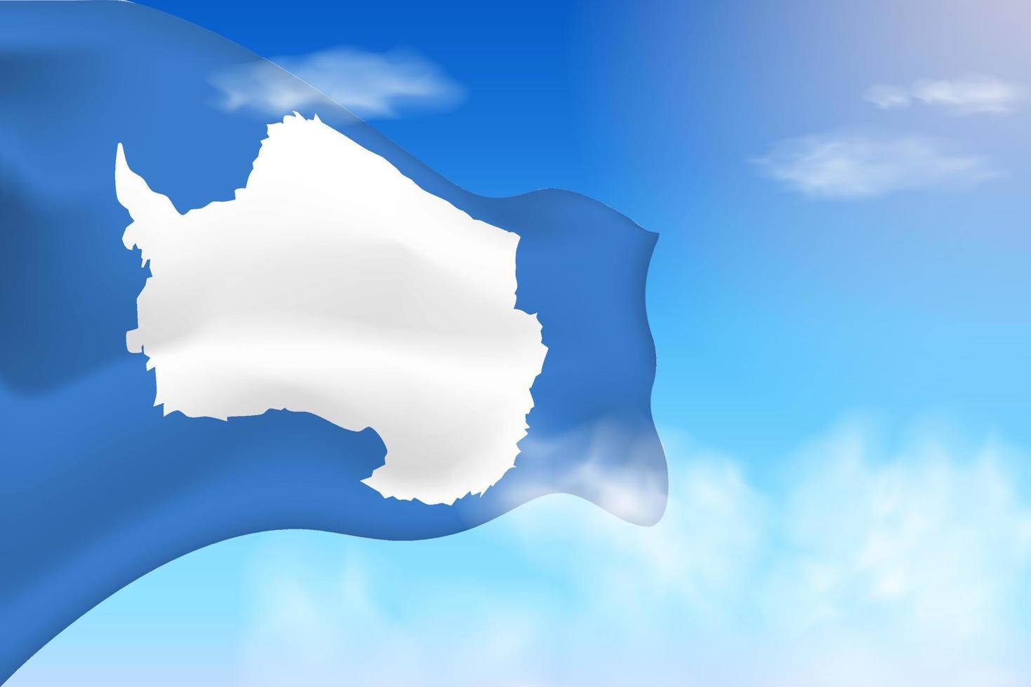 Antarktis-Flagge in den Wolken. Vektorfahne weht am Himmel. realistische flaggenillustration. Vektor des blauen Himmels.