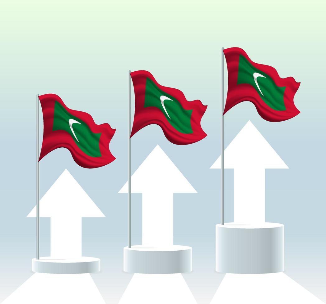 maldivernas flagga. landet är i en uppåtgående trend. viftande flaggstång i moderna pastellfärger. flaggritning, skuggning för enkel redigering. banner mall design. vektor