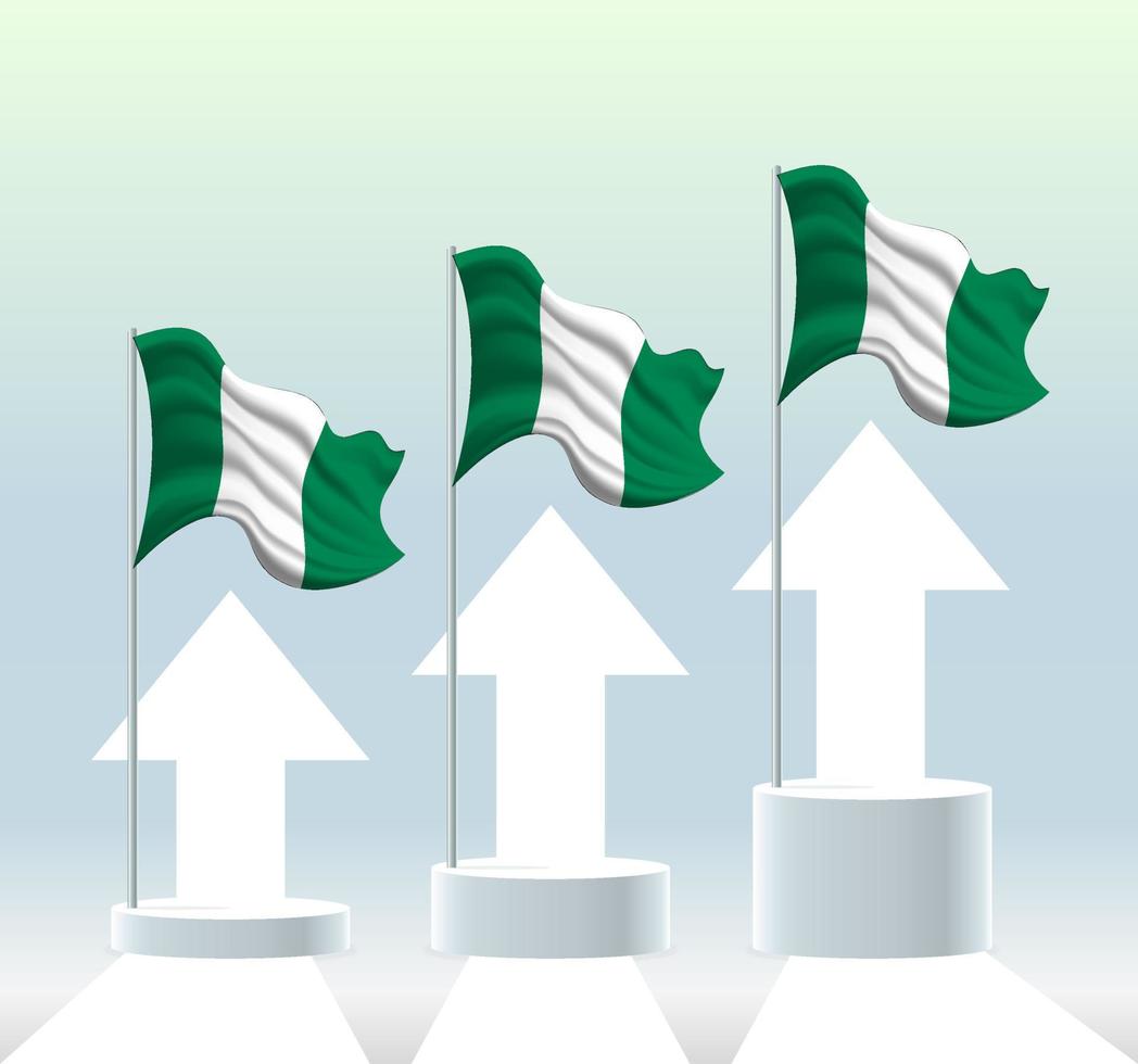 Nigeria-Flagge. Das Land befindet sich im Aufwärtstrend. schwenkender Fahnenmast in modernen Pastellfarben. Flaggenzeichnung, Schattierung zur einfachen Bearbeitung. Banner-Template-Design. vektor