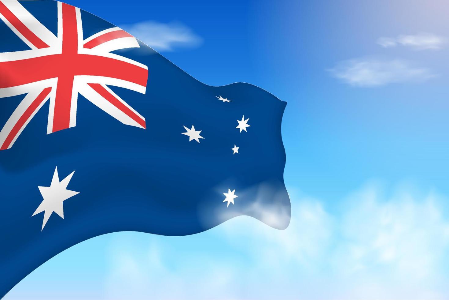 Australien-Flagge in den Wolken. Vektorfahne weht am Himmel. nationaltag realistische flaggenillustration. Vektor des blauen Himmels.