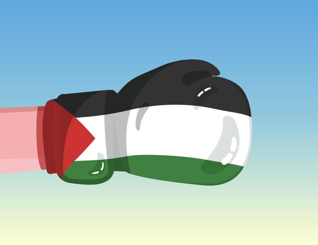 Flagge von Palästina auf Boxhandschuh. Konfrontation zwischen Ländern mit Wettbewerbsmacht. beleidigende Haltung. Gewaltenteilung. vorlagenfertiges Design. vektor