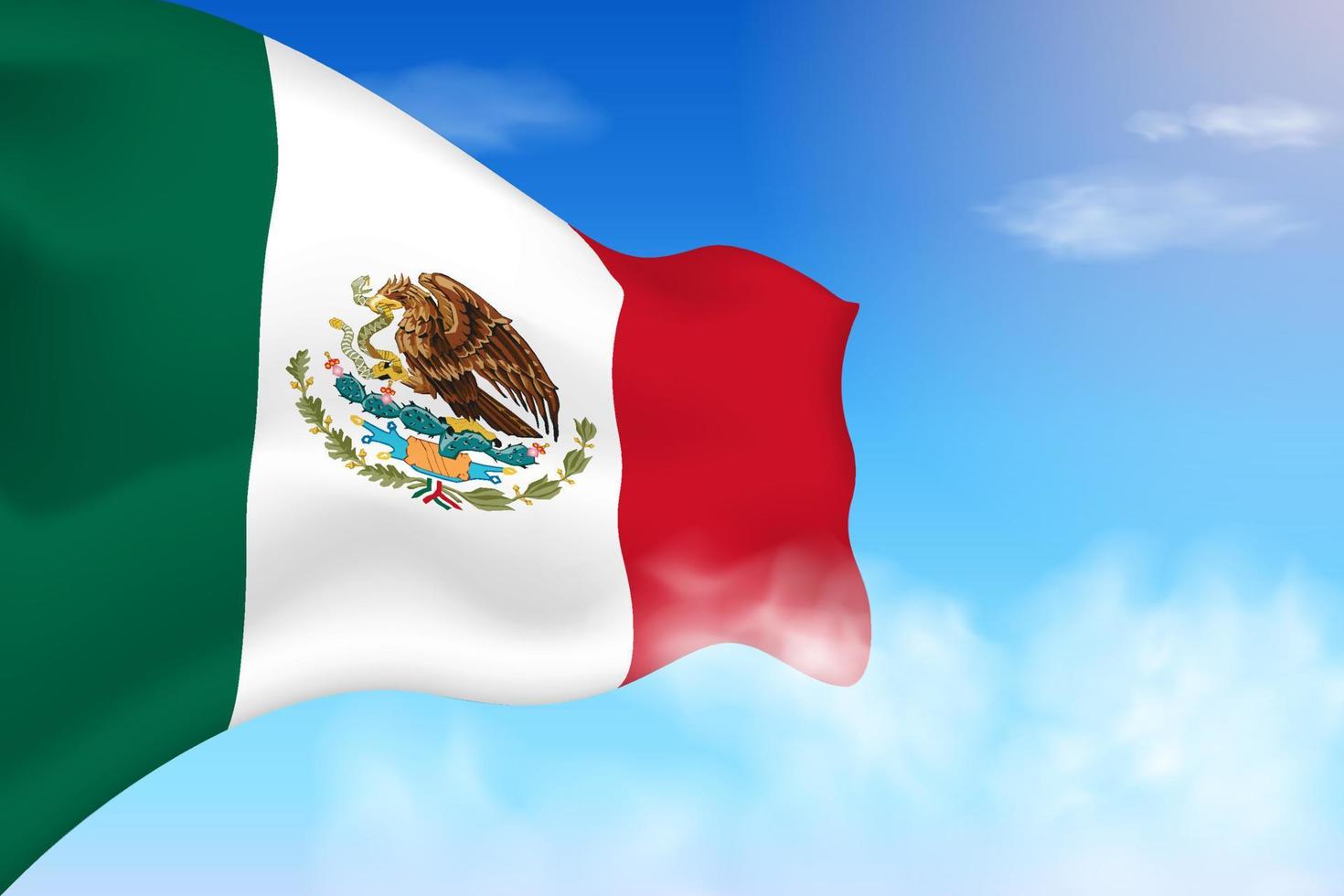 Mexikos flagga i molnen. vektor flagga vajar på himlen. nationaldagen realistisk flagga illustration. blå himmel vektor.