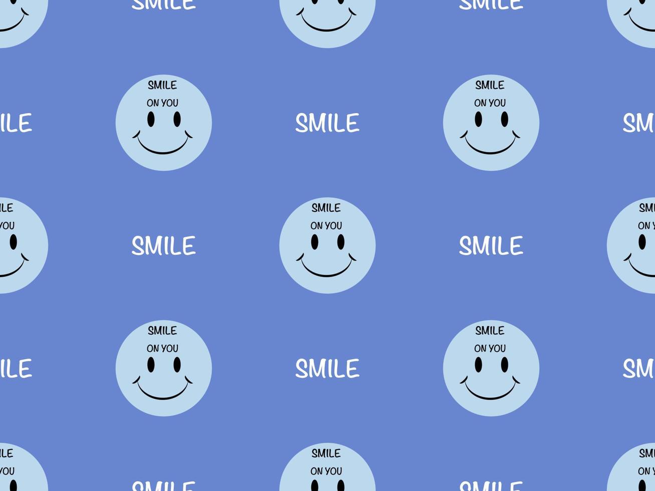 Smiley Zeichentrickfigur nahtloses Muster auf blauem Hintergrund. Pixel-Stil vektor