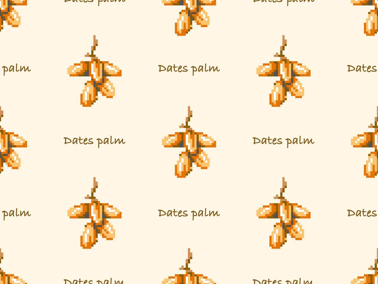 dadlar palm seriefigur seamless mönster på gul bakgrund. pixel stil vektor