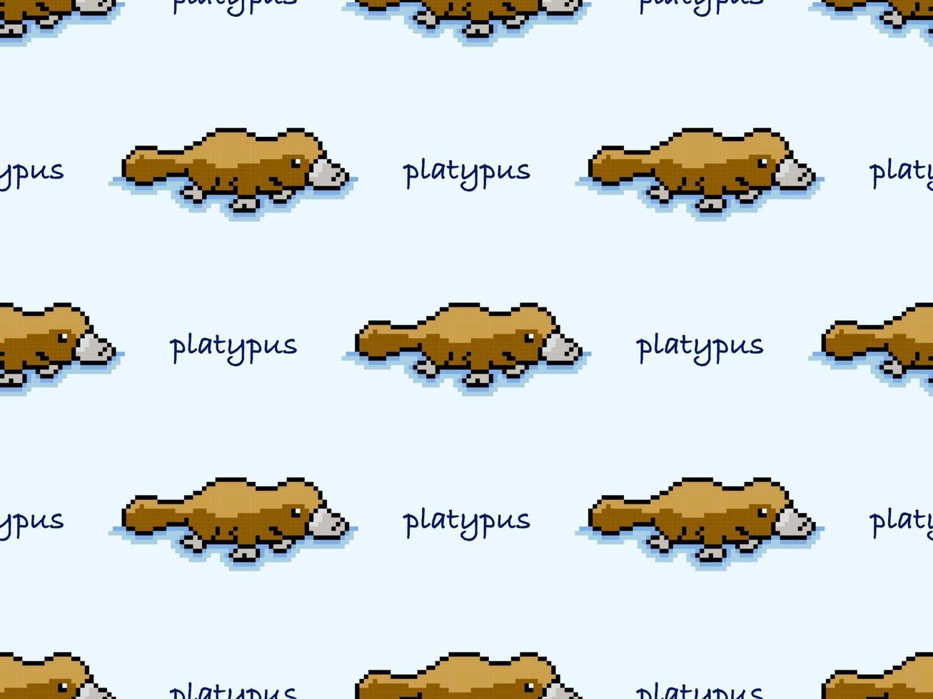 platypus seriefigur seamless mönster på blå bakgrund. pixel stil vektor