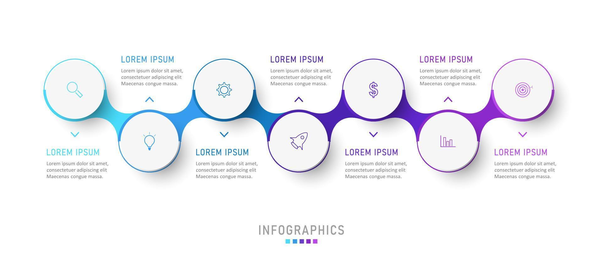 vektor infographic etikett designmall med ikoner och 7 alternativ eller steg. kan användas för processdiagram, presentationer, arbetsflödeslayout, banner, flödesschema, infograf.