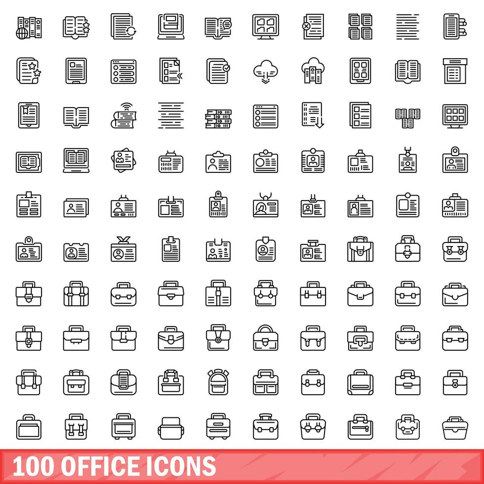 100 Office-Icons gesetzt, Umrissstil vektor