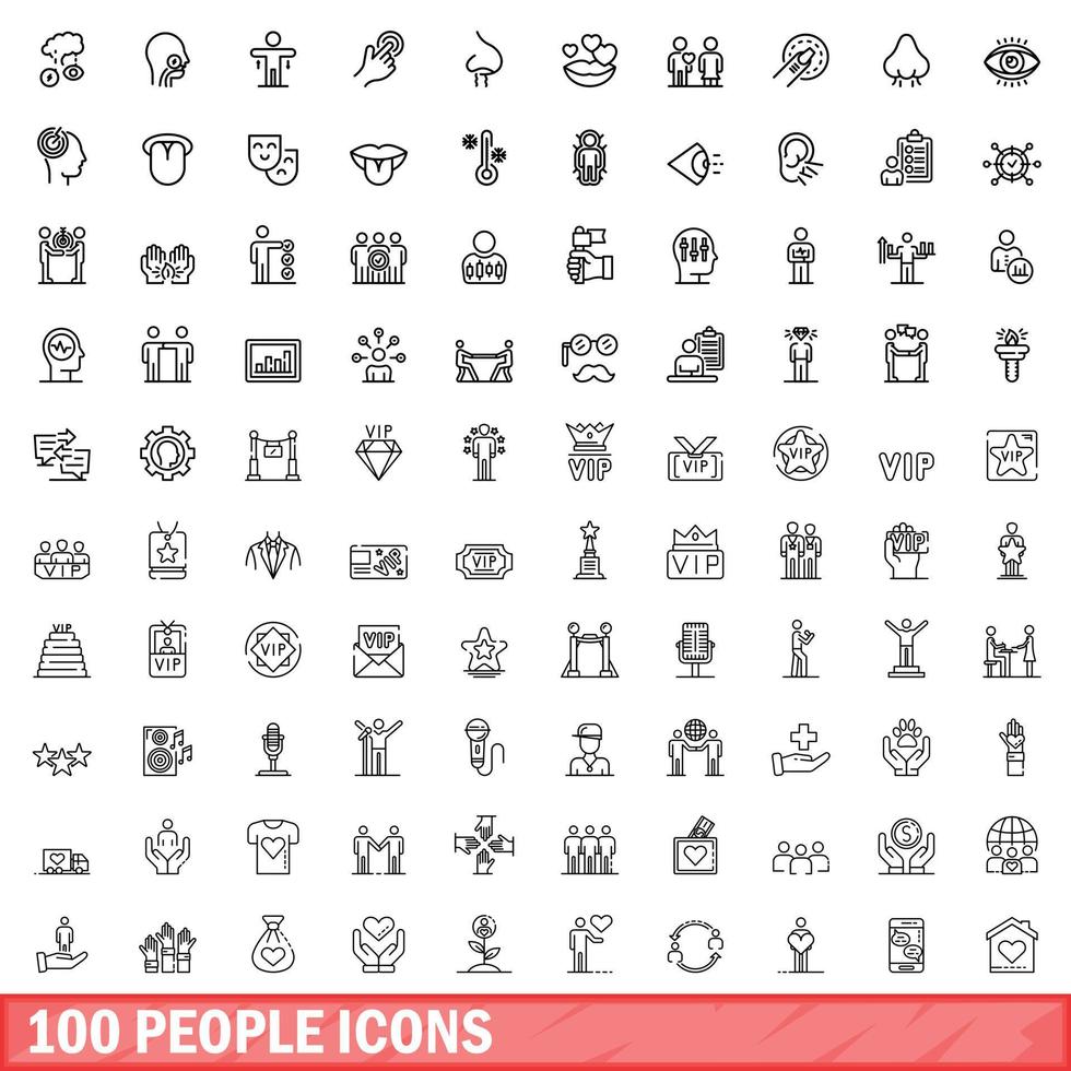 100-Personen-Icons gesetzt, Umrissstil vektor