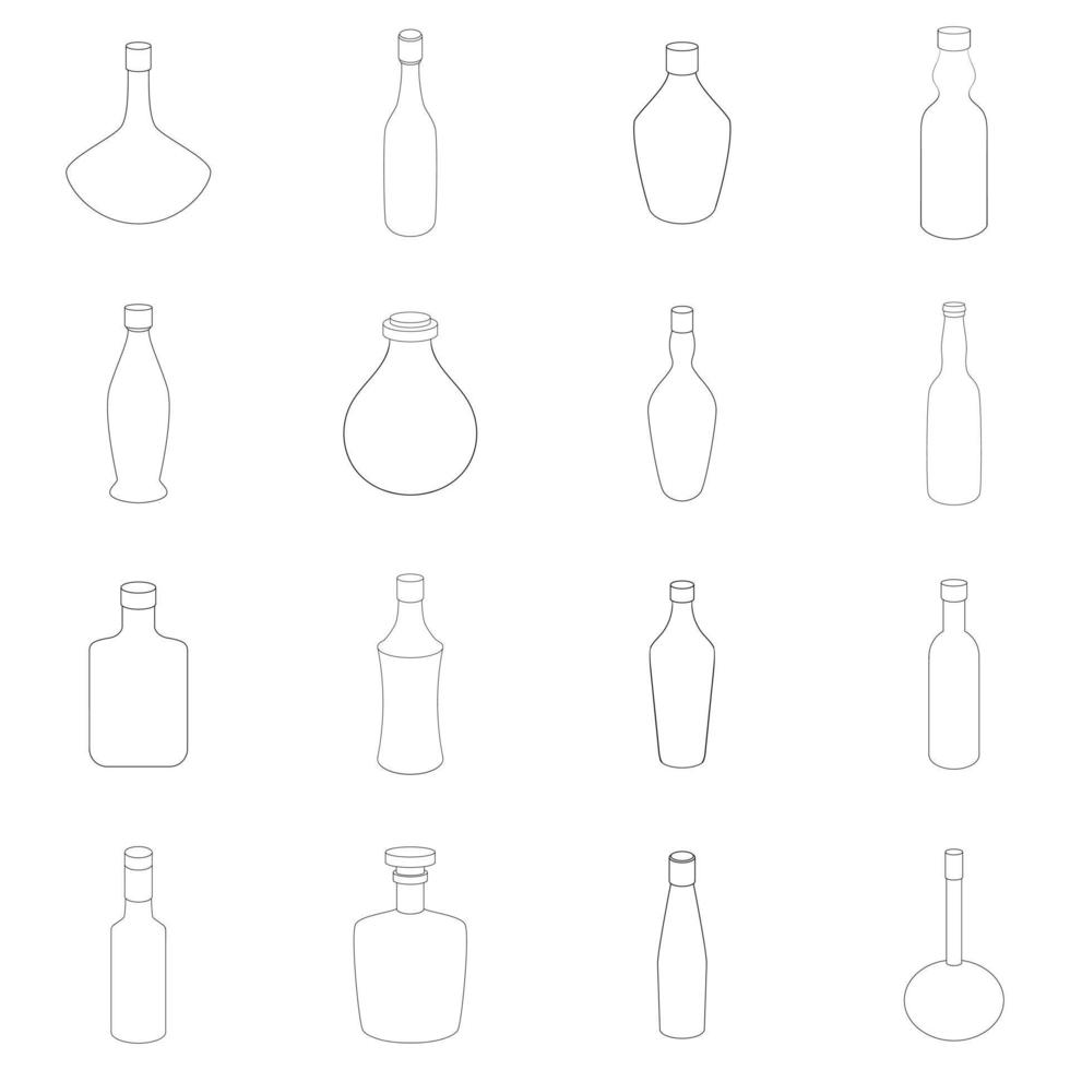 olika flaskor ikonuppsättning kontur vektor