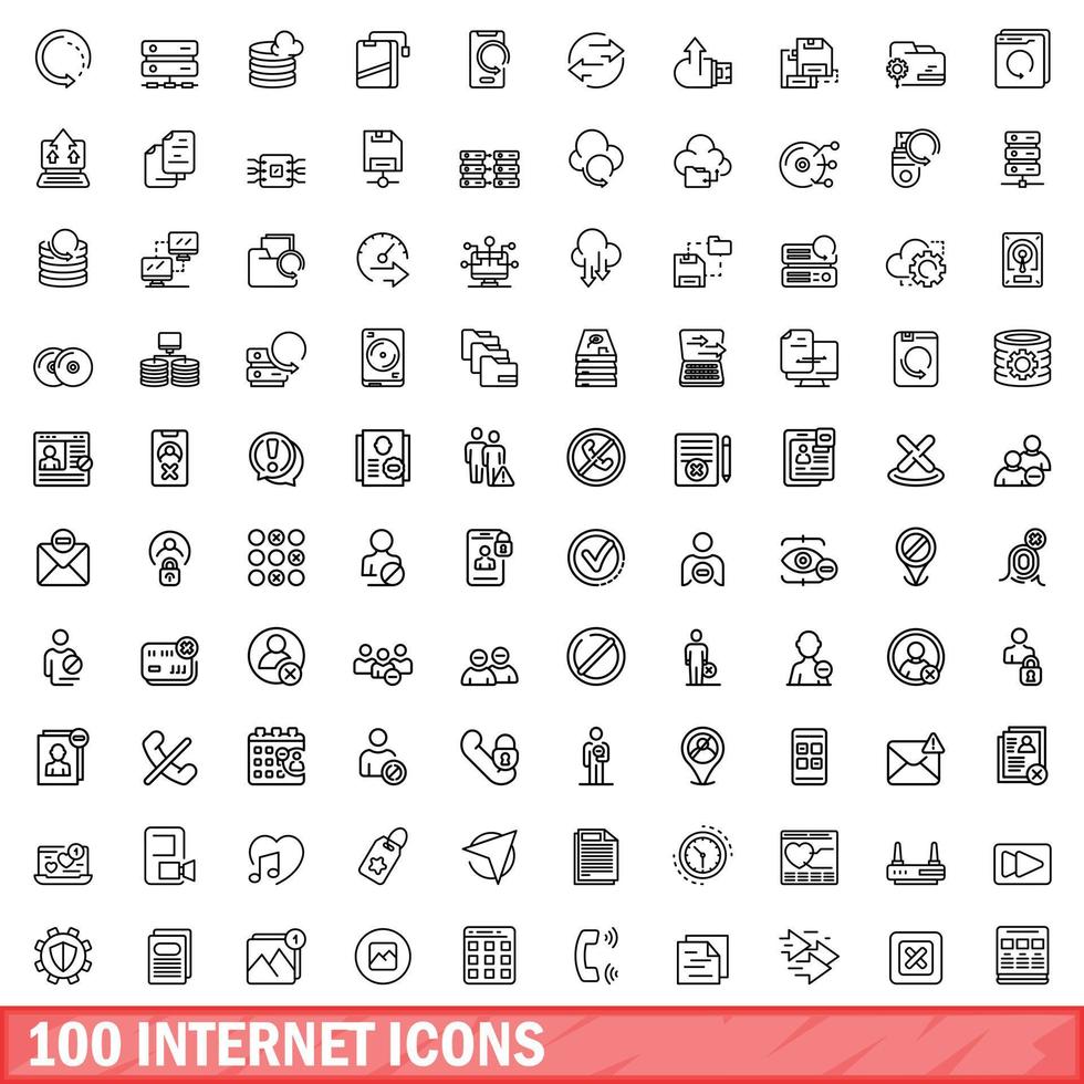 100 Internet-Icons gesetzt, Umrissstil vektor