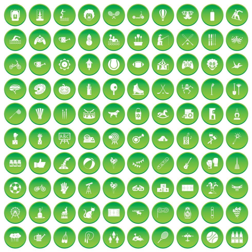 100 barn aktivitet ikoner som grön cirkel vektor