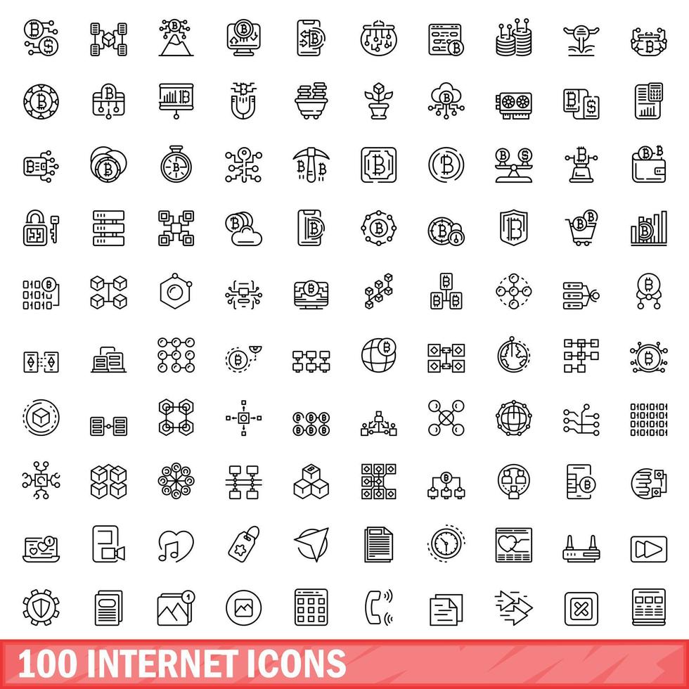 100 Internet-Icons gesetzt, Umrissstil vektor