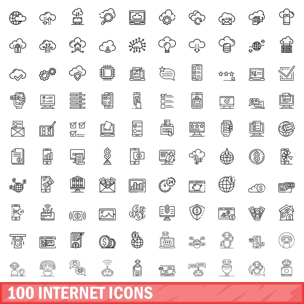 100 internet ikoner set, konturstil vektor