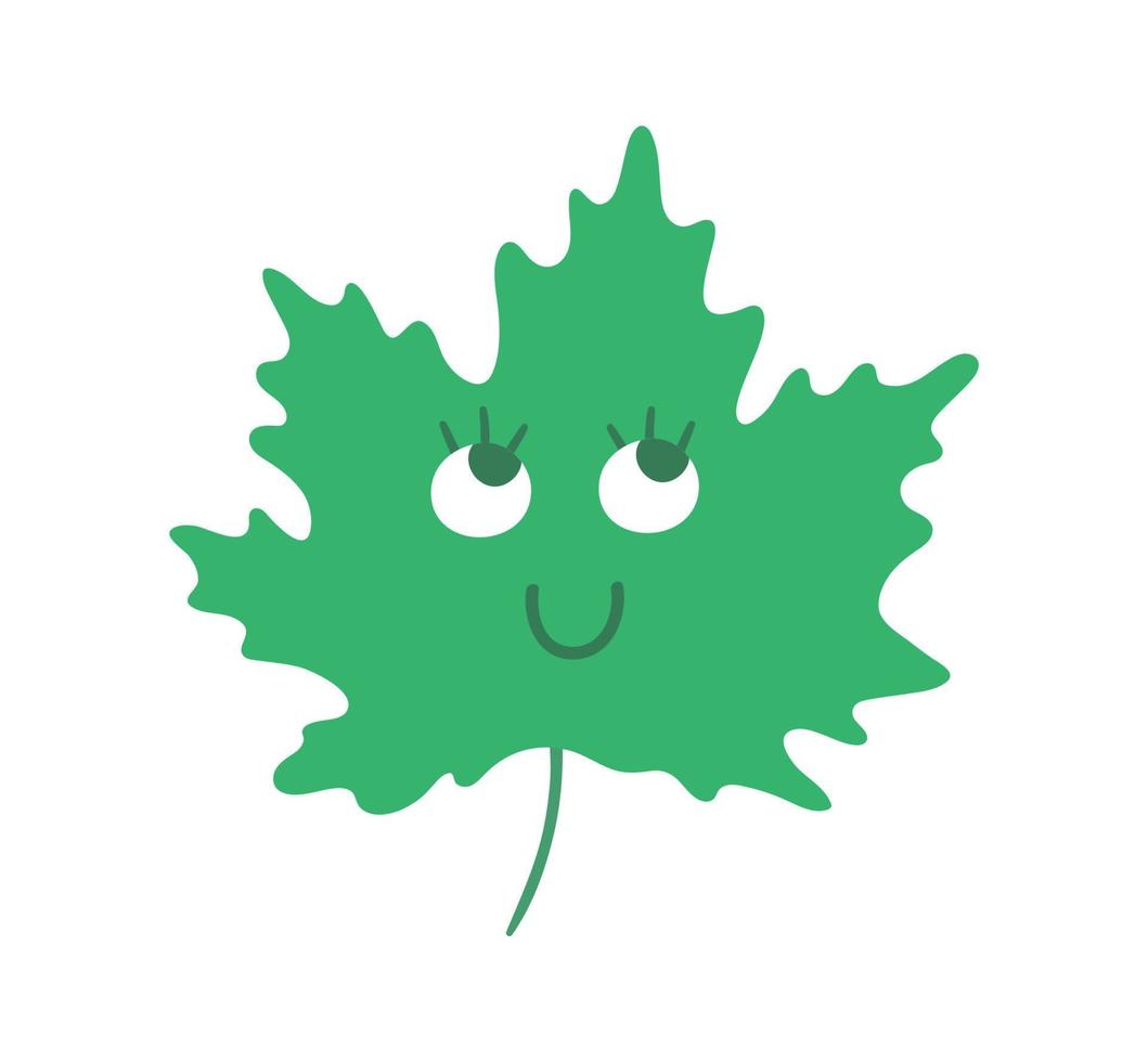 vektor kawaii lönnträd löv illustration. tillbaka till skolan pedagogisk clipart. söt platt stil leende växt med ögon. rolig bild för barn