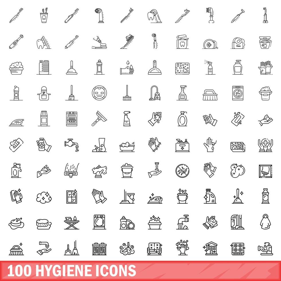 100 hygienikoner set, konturstil vektor
