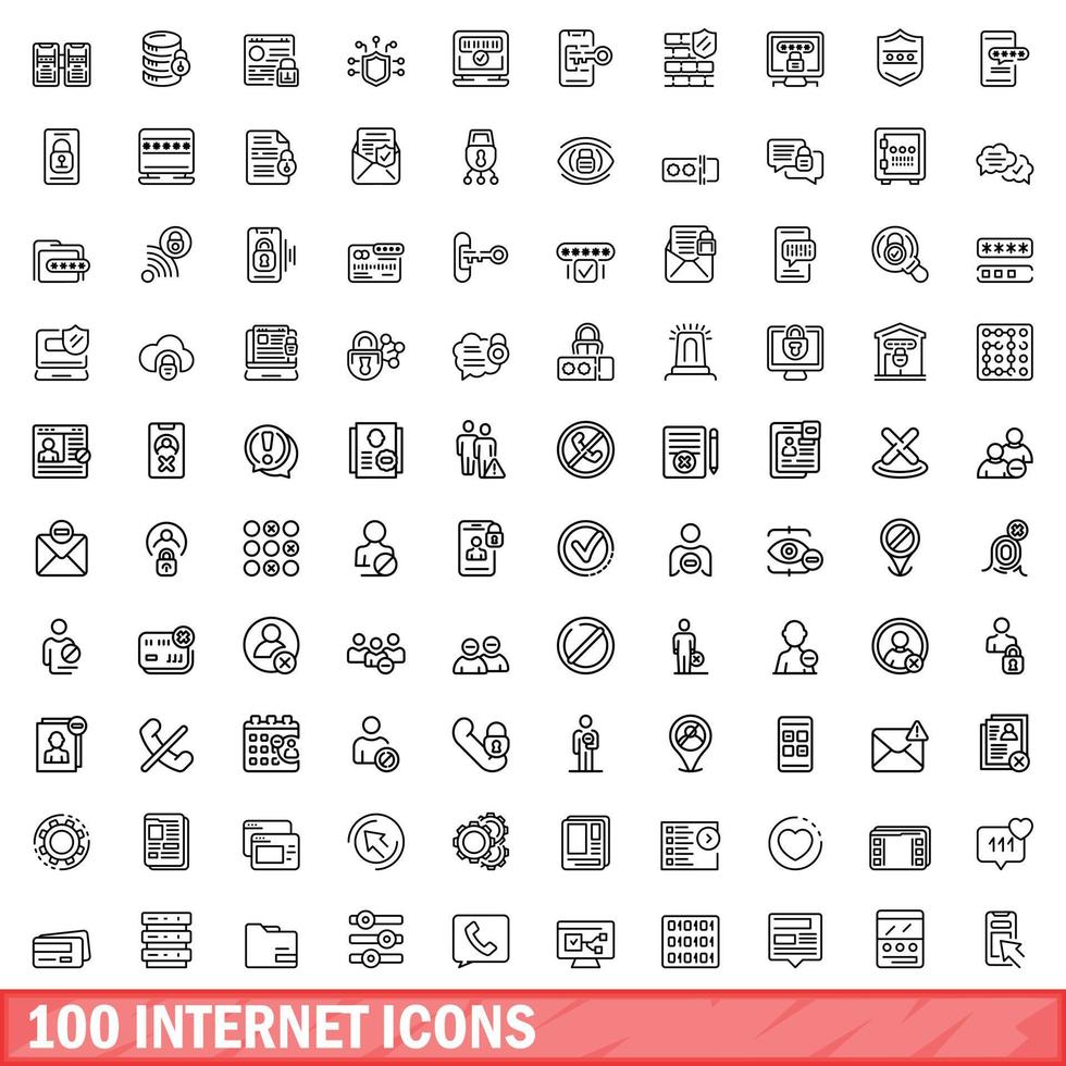 100 Internet-Icons gesetzt, Umrissstil vektor