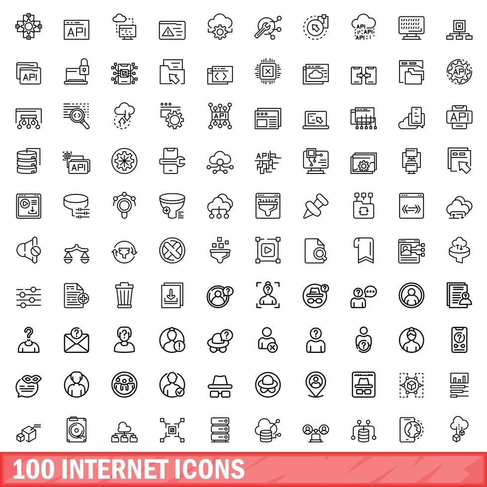 100 internet ikoner set, konturstil vektor