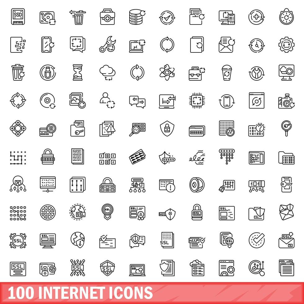 100 Internet-Icons gesetzt, Umrissstil vektor