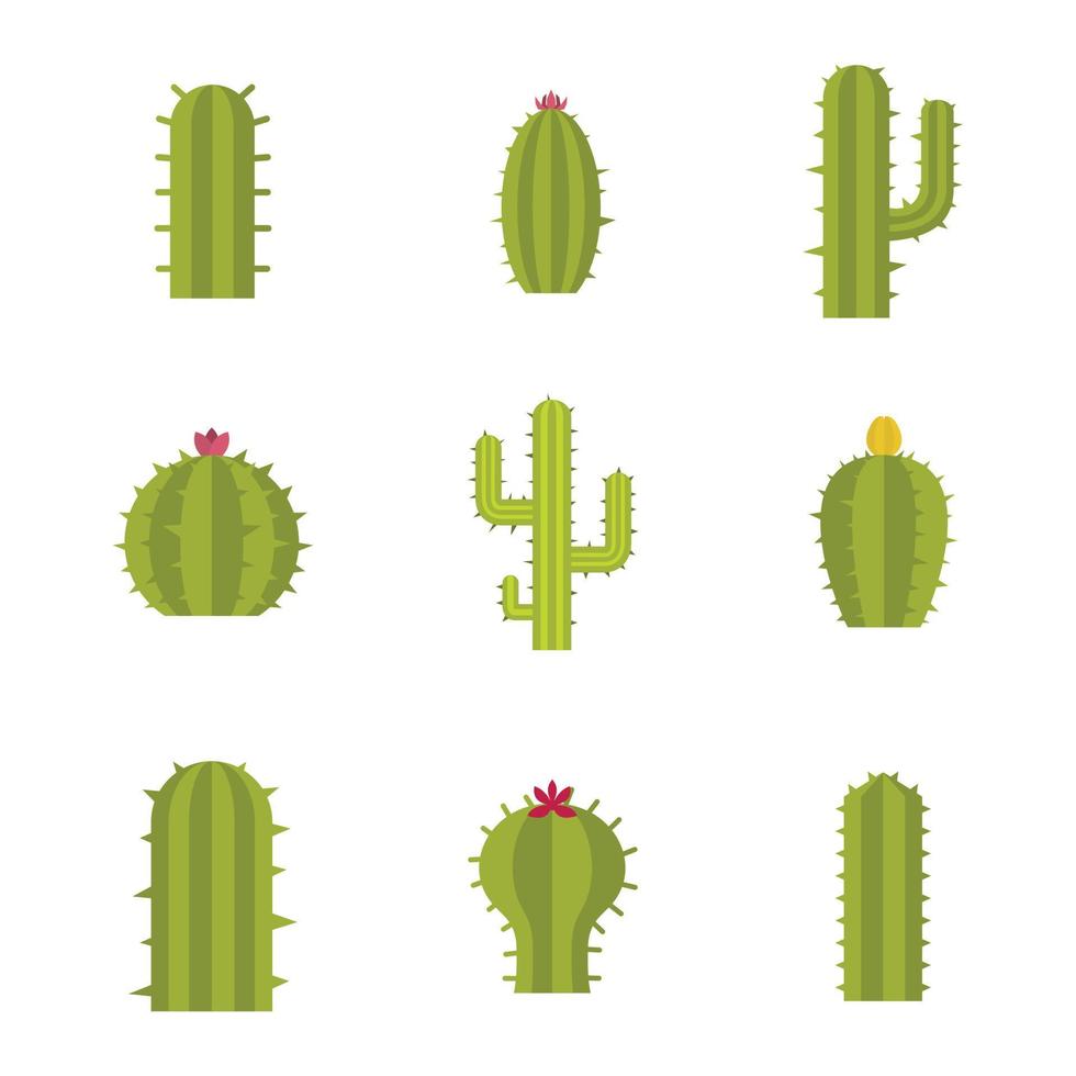 Kaktus-Icon-Set, flacher Stil vektor