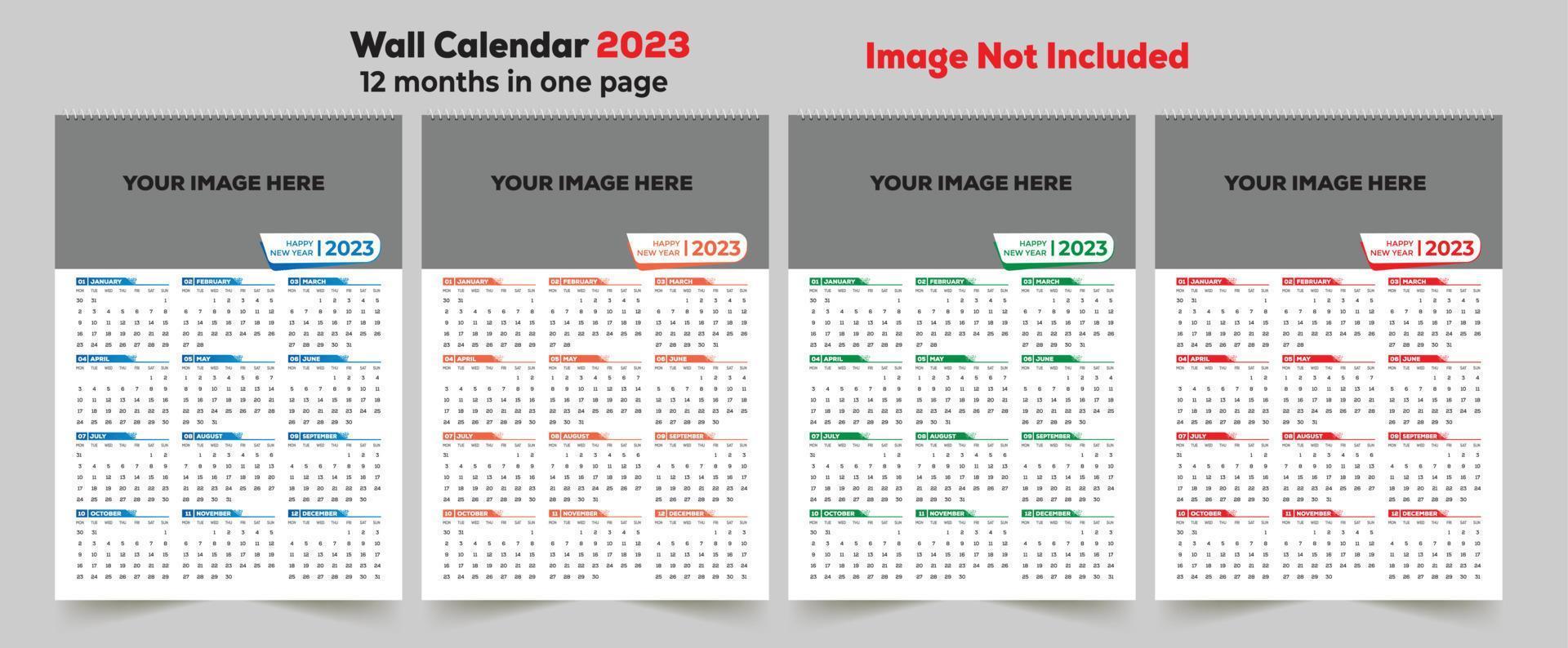 väggkalender 12 månader på en sida 2023 vektor