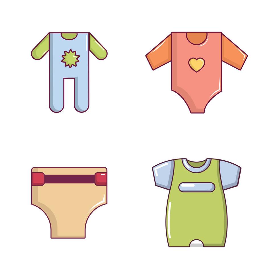 Baby-Kleidung-Icon-Set, Cartoon-Stil vektor