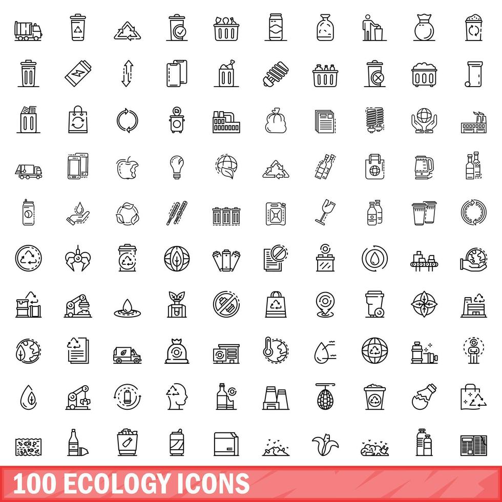 100 Ökologie-Icons gesetzt, Umrissstil vektor