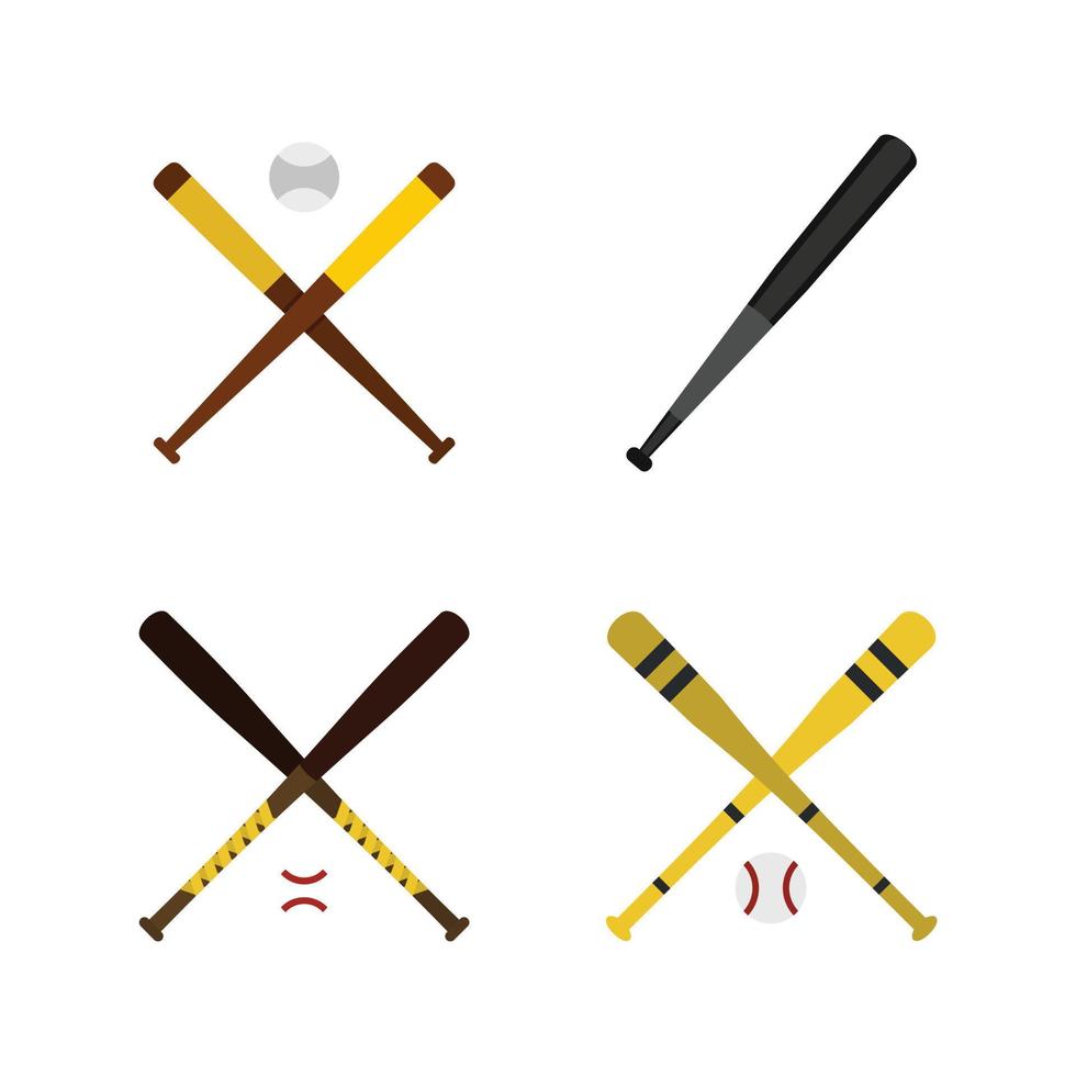 Baseballschläger-Icon-Set, flacher Stil vektor