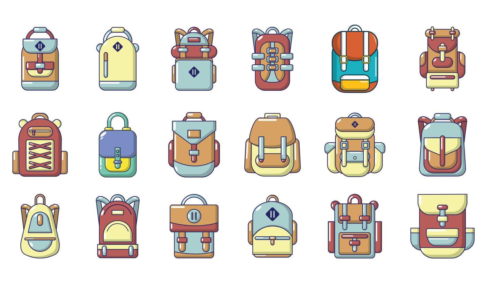 Rucksack-Icon-Set, Cartoon-Stil vektor