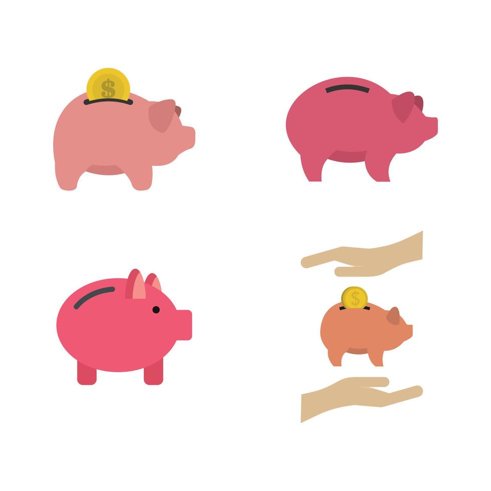 Sparschwein-Icon-Set, flacher Stil vektor