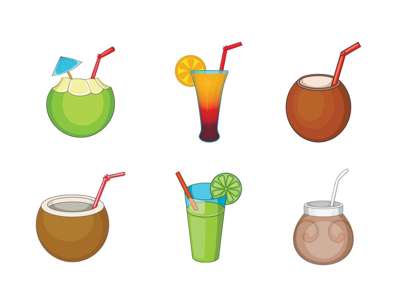 Cocktail-Icon-Set, Cartoon-Stil vektor