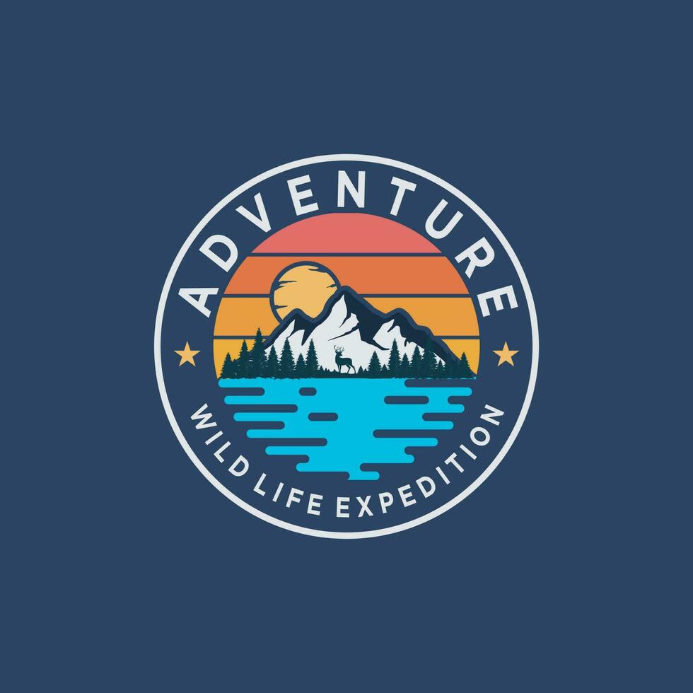 Outdoor-Abenteuer, Wildtierexpedition, Wildnis-Logo-Design-Vorlage auf dunklem Hintergrund vektor