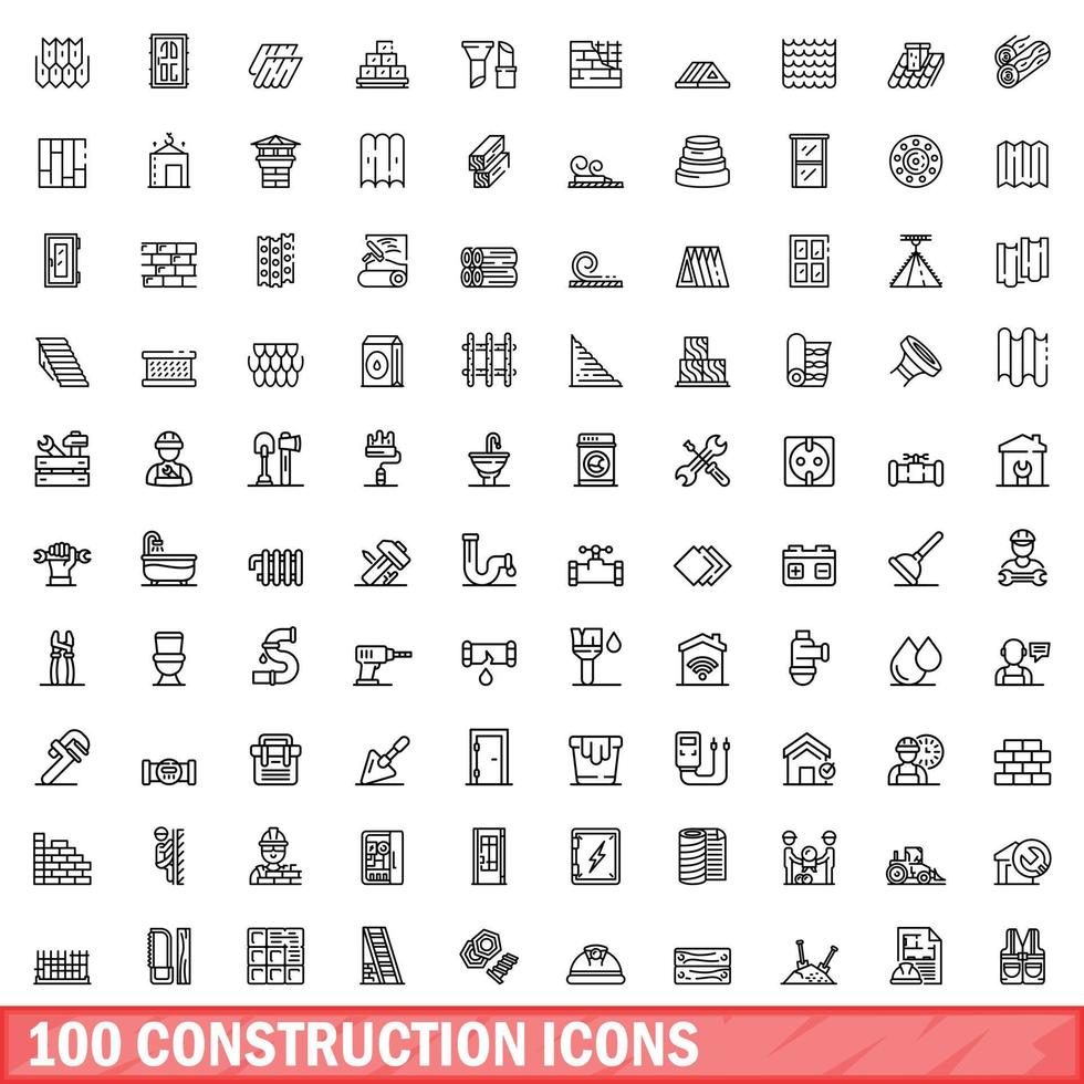 100 Bausymbole gesetzt, Umrissstil vektor