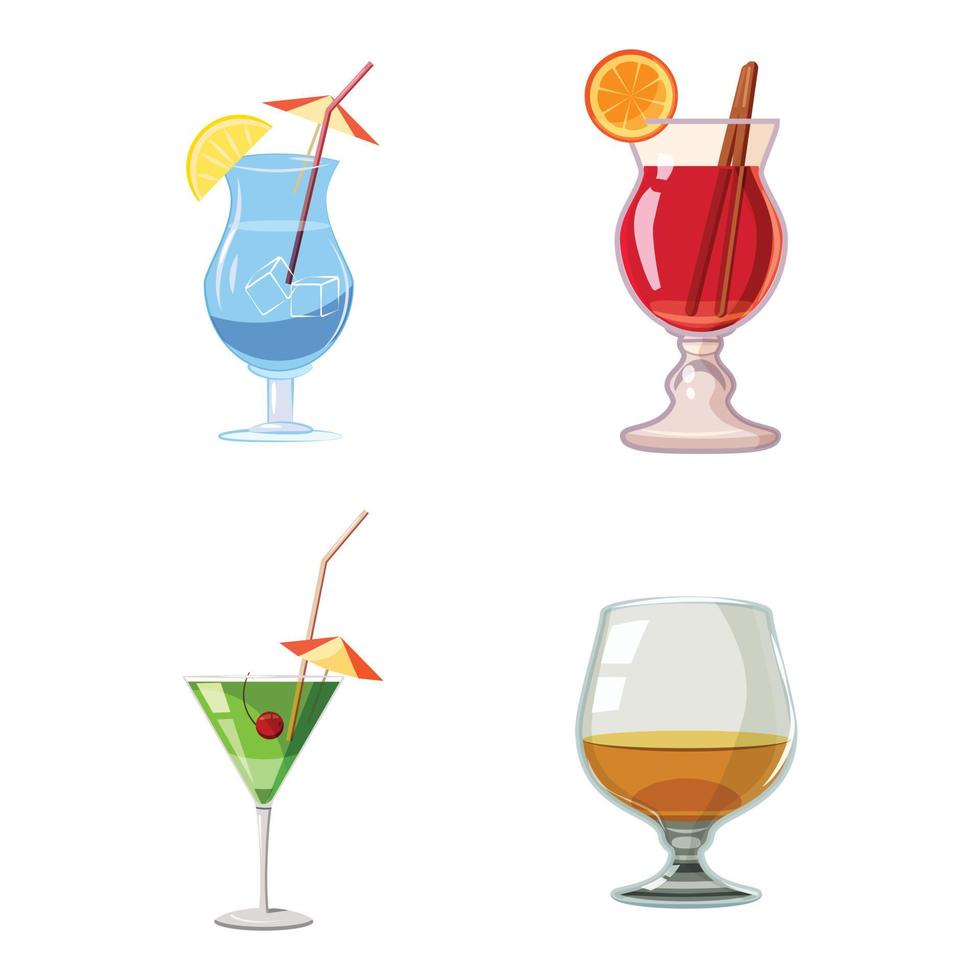 cocktail Ikonuppsättning, tecknad stil vektor