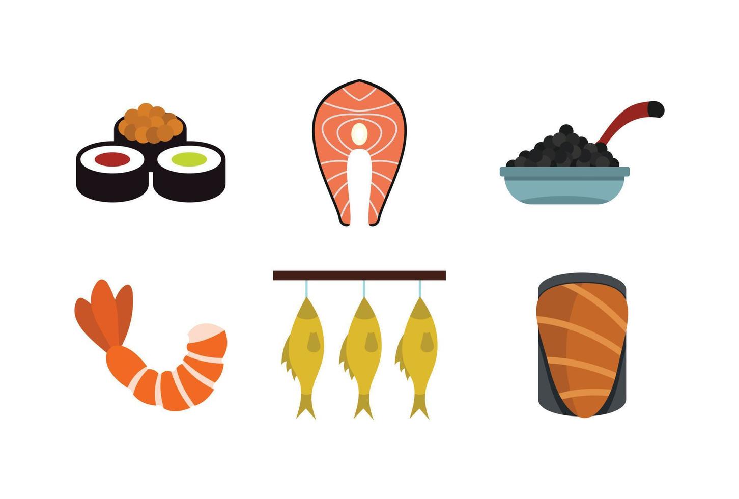 Fischfutter-Icon-Set, flacher Stil vektor