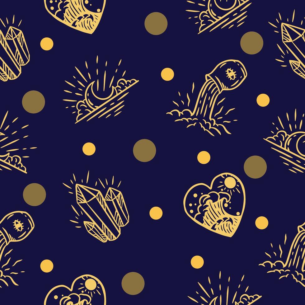 abstrakte goldene nahtlose Musterkreis-Cremeobjekttapete mit Design auf Dunkelblau. vektor